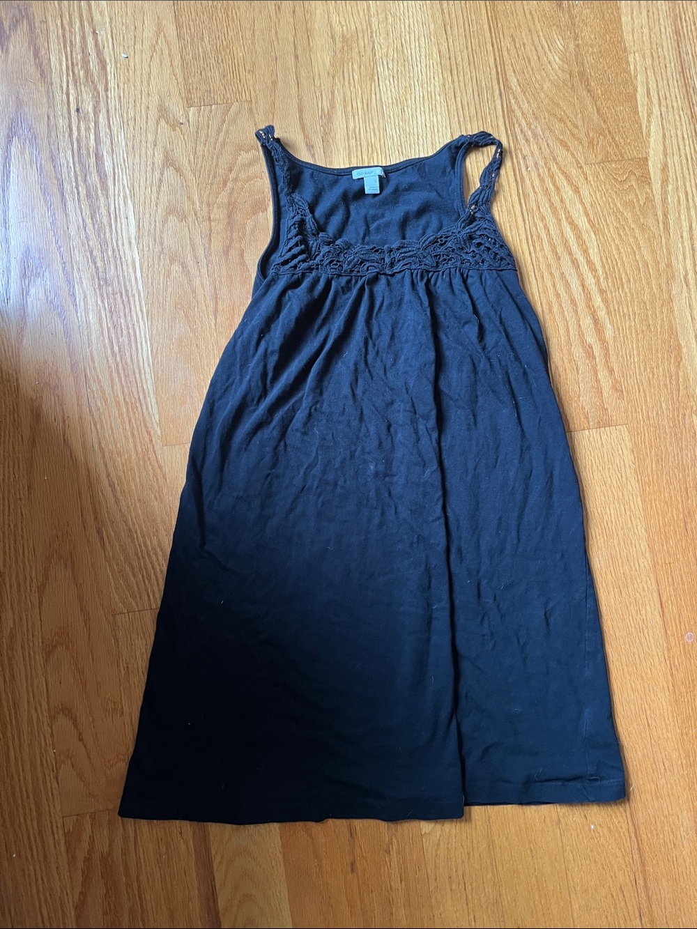 Old Navy Black Cotton Tank Dress with Crochet Trim
